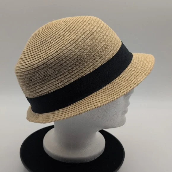 Expressions| Vintage Tan Straw Hat with Black Band - Picture 4 of 11